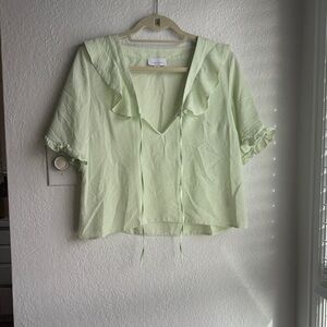 Topshop Mint Green Ruffle Sleeve Short Sleeve Blouse